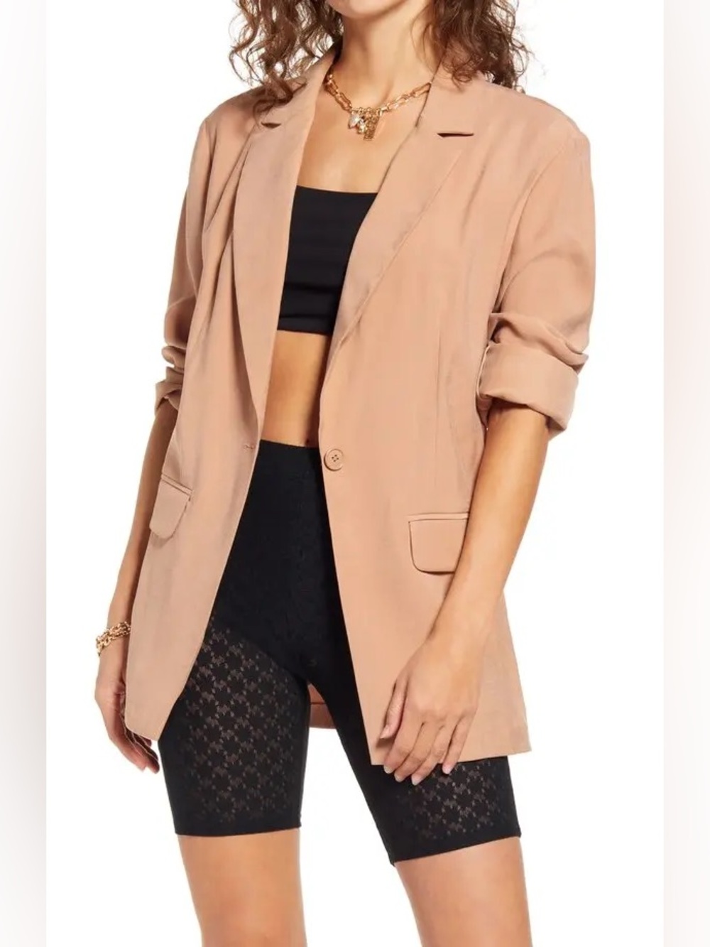 Open Edit Women’s unstructured Blazer in Tan nougat size Large NWOT